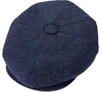 COSHAL® Mens Flat Caps UK 8 Panel Peaky Flat Baker Boy Hats Wool Cap Gatsby Tweed Wool Fabric Newsboy Style Women Baker 1920s Hat Flat Cap Men Herringbone Navy, XXL
