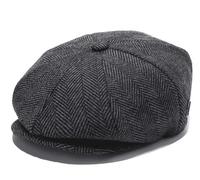 COSHAL® Mens Flat Caps UK 8 Panel Peaky Flat Baker Boy Hats Wool Cap Gatsby Tweed Wool Fabric Newsboy Style Women Baker 1920s Hat Flat Cap Men Herringbone Charcoal, M