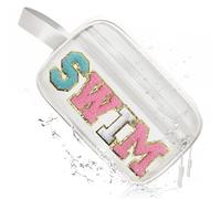 COSHASYOO Clear Makeup Bags with Strap Preppy Chenille Letter Patch Cosmetic Zipper Pouch, Small Cute Travel Toiletry Make Up Gifts Storage Purse Organizer for Women Teens Girls, S, Preppy Cute