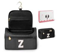 COSHAYSOO Christmas Valentines Galentines Day Fall Travel Gifts for Women Friend Sister Bestie Happy Birthday Party Favor Present, Large Hanging Toiletry Bag Skin Care Toiletries Black Letter Z