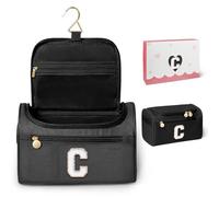 COSHAYSOO Honeymoon Anniversary Travel Trip Favor Gifts for Women Friends Wife Bride to Be Traveling Toiletries Essentials Accessories Stuff, Initial Hanging Toiletry Bag Waterproof Black Letter C