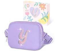 COSHAYSOO Initial Letter Belt Bag Crossbody Waist Fanny Pack Trendy Chest Purse Travel Essentials Birthday Christmas Gifts for Women Teen Girls, Purple Sparkly, S, Y