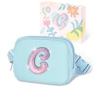 COSHAYSOO Initial Letter Belt Bag Crossbody Waist Fanny Pack Trendy Chest Purse Travel Essentials Birthday Christmas Gifts for Women Teen Girls, Blue Sparkly, S, C