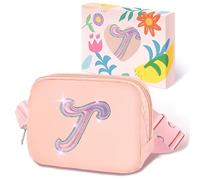 COSHAYSOO Initial Letter Belt Bag Crossbody Waist Fanny Pack Trendy Chest Purse Travel Essentials Birthday Christmas Gifts for Women Teen Girls, Pink, S, T
