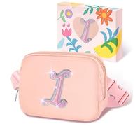 COSHAYSOO Initial Letter Belt Bag Crossbody Waist Fanny Pack Trendy Chest Purse Travel Essentials Birthday Christmas Gifts for Women Teen Girls, Pink, S, I