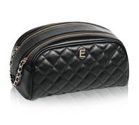 COSHAYSOO Initial Letter Quilted Makeup Bag Large Leather Monogram Cosmetic Bags for Women Travel, Black, E