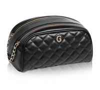 COSHAYSOO Initial Letter Quilted Makeup Bag Large Leather Monogram Cosmetic Bags for Women Travel, Black, G