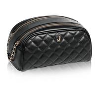 COSHAYSOO Initial Letter Quilted Makeup Bag Large Leather Monogram Cosmetic Bags for Women Travel, Black, J