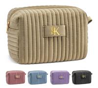 COSHAYSOO Initial Makeup Cosmetic Bags for Women with Butterfly Decor, Champagne