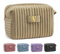 COSHAYSOO Initial Makeup Cosmetic Bags for Women with Butterfly Decor, Champagne, V