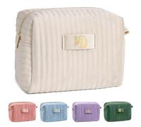 COSHAYSOO Initial Makeup Cosmetic Bags for Women with Butterfly Decor, Cream, D