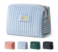 COSHAYSOO Initial Makeup Cosmetic Bags for Women with Butterfly Decor, Dusty Blue, P