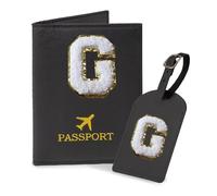 COSHAYSOO Initial Passport Cover and Luggage Tag Set for Women, Black, G, G