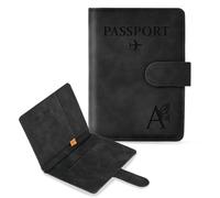 COSHAYSOO Initial Passport Cover and Luggage Tag Set for Women, Grey Black, A