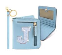 COSHAYSOO Initial RFID Wallet Small for Women Teen Girl Travel Daily Necessities Compact Credit ID Cards Money Cash Coin Storage Organizer, Blue, Compact, J