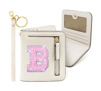 COSHAYSOO Initial Wallet RFID Small Bifold Slim Letter Wallet for Women Teenager Girls Travel Daily Necessities Credit Cards Money Cash Coin Organizer, Cream, Compact, B