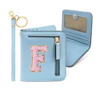 COSHAYSOO Initial Wallet RFID Small Bifold Slim Letter Wallet for Women Teenager Girls Travel Daily Necessities Credit Cards Money Cash Coin Organizer, Blue pink, Compact, F
