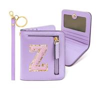 COSHAYSOO Initial Wallet RFID Small Bifold Slim Letter Wallet for Women Teenager Girls Travel Daily Necessities Credit Cards Money Cash Coin Organizer, Lavender, Compact, Z