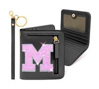 COSHAYSOO Initial Wallet RFID Small Bifold Slim Letter Wallet for Women Teenager Girls Travel Daily Necessities Credit Cards Money Cash Coin Organizer, Black, Compact, M