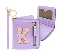 COSHAYSOO Initial Wallet RFID Small Bifold Slim Letter Wallet for Women Teenager Girls Travel Daily Necessities Credit Cards Money Cash Coin Organizer, Lavender, Compact, K