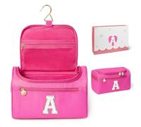 COSHAYSOO Personalized Hanging Travel Toiletry Bag Graduation Birthday Gifts for 13 14 15 16 17 18th 19 20 21st Year Old College Teen Girls Dorm Essentials Trip Favors Stuff Hot Pink Initial Letter A