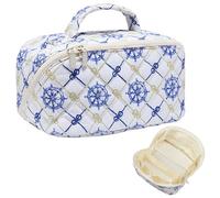COSHAYSOO Personalized Large Quilted Makeup Bags for Women, Blue white, L, Coastal