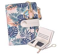 COSHAYSOO Personalized RFID Bifold Wallet for Women Teen Girls with Keychain, Palm Leaf