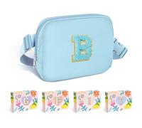 COSHAYSOO Small Waist Fanny Pack Belt Bag with Initial Letter Patch Adjustable Strap for Women Teen Girl Running Traveling Gym Hiking, Mini Crossbody Travel Purse Cross Body Trendy Preppy Pouch, Blue