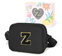 COSHAYSOO Small Waist Fanny Pack Belt Bag with Initial Letter Patch Adjustable Strap for Women Teen Girl Traveling Gym Hiking, Crossbody Travel Purse Cross Body Trendy Preppy Pouch, Black Chenille, S,