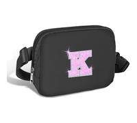 COSHAYSOO Small Waist Fanny Pack Belt Bag with Initial Letter Patch Adjustable Strap for Women Teen Girl Traveling Gym Hiking, Crossbody Travel Purse Cross Body Trendy Preppy Pouch, Black, S, K