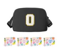 COSHAYSOO Small Waist Fanny Pack Belt Bag with Initial Letter Patch Adjustable Strap for Women Teen Girl Running Traveling Crossbody Travel Purse Trendy Preppy Pouch, Black, S, O
