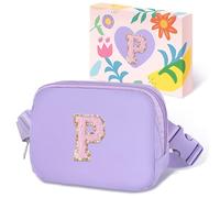 COSHAYSOO Small Waist Fanny Pack Belt Bag with Initial Letter Patch Adjustable Strap for Women Teen Girl Traveling Gym Hiking, Crossbody Travel Purse Cross Body Trendy Preppy Pouch, Purple Chenille,