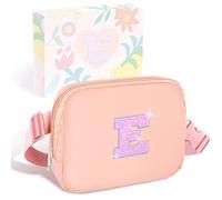 COSHAYSOO Small Waist Fanny Pack Belt Bag with Initial Letter Patch Adjustable Strap for Women Teen Girl Traveling Gym Hiking, Crossbody Travel Purse Cross Body Trendy Preppy Pouch, Pink, S, E