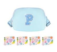 COSHAYSOO Small Waist Fanny Pack Belt Bag with Initial Letter Patch Adjustable Strap for Women Teen Girl Boy Running Traveling, Crossbody Travel Purse Trendy Preppy Pouch (Black Ivory Blue Pink),