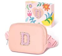COSHAYSOO Small Waist Fanny Pack Belt Bag with Initial Letter Patch Adjustable Strap for Women Teen Girl Traveling Gym Hiking, Crossbody Travel Purse Cross Body Trendy Preppy Pouch, Pink Chenille, S