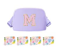 COSHAYSOO Small Waist Fanny Pack Belt Bag with Initial Letter Patch Adjustable Strap for Women Teen Girl Running Traveling Crossbody Travel Purse Trendy Preppy Pouch, Lavender, S, M