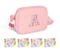 COSHAYSOO Small Waist Fanny Pack Belt Bag with Initial Letter Patch Adjustable Strap for Women Teen Girl Running Traveling Gym Hiking, Mini Crossbody Travel Purse Cross Body Trendy Preppy Pouch, Pink