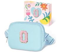 COSHAYSOO Small Waist Fanny Pack Belt Bag with Initial Letter Patch Adjustable Strap for Women Teen Girl Traveling Gym Hiking, Crossbody Travel Purse Cross Body Trendy Preppy Pouch, Blue Chenille, S,