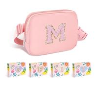 COSHAYSOO Small Waist Fanny Pack Belt Bag with Initial Letter Patch Adjustable Strap for Women Teen Girl Running Traveling Gym Hiking, Mini Crossbody Travel Purse Cross Body Trendy Preppy Pouch, Pink