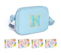 COSHAYSOO Small Waist Fanny Pack Belt Bag with Initial Letter Patch Adjustable Strap for Women Teen Girl Running Traveling Gym Hiking, Mini Crossbody Travel Purse Cross Body Trendy Preppy Pouch, Blue