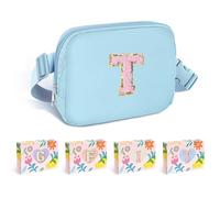 COSHAYSOO Small Waist Fanny Pack Belt Bag with Initial Letter Patch Adjustable Strap for Women Teen Girl Running Traveling Gym Hiking, Mini Crossbody Travel Purse Cross Body Trendy Preppy Pouch, Blue