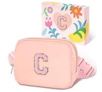 COSHAYSOO Small Waist Fanny Pack Belt Bag with Initial Letter Patch Adjustable Strap for Women Teen Girl Traveling Gym Hiking, Crossbody Travel Purse Cross Body Trendy Preppy Pouch, Pink Chenille, S