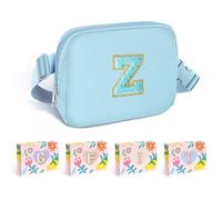 COSHAYSOO Small Waist Fanny Pack Belt Bag with Initial Letter Patch Adjustable Strap for Women Teen Girl Running Traveling Gym Hiking, Mini Crossbody Travel Purse Cross Body Trendy Preppy Pouch, Blue