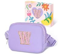 COSHAYSOO Small Waist Fanny Pack Belt Bag with Initial Letter Patch Adjustable Strap for Women Teen Girl Traveling Gym Hiking, Crossbody Travel Purse Cross Body Trendy Preppy Pouch, Purple Chenille, S