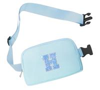 COSHAYSOO Small Waist Fanny Pack Belt Bag with Initial Letter Patch Adjustable Strap for Women Teen Girl Boy Running Traveling, Crossbody Travel Purse Trendy Preppy Pouch (Black Ivory Blue Pink),