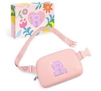 COSHAYSOO Small Waist Fanny Pack Belt Bag with Initial Letter Patch Adjustable Strap for Women Teen Girl Running Traveling Gym Hiking, Mini Crossbody Travel Purse Cross Body Trendy Preppy Pouch, Pink,