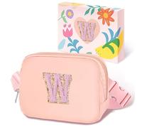 COSHAYSOO Small Waist Fanny Pack Belt Bag with Initial Letter Patch Adjustable Strap for Women Teen Girl Traveling Gym Hiking, Crossbody Travel Purse Cross Body Trendy Preppy Pouch, Pink Chenille, S,