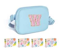 COSHAYSOO Small Waist Fanny Pack Belt Bag with Initial Letter Patch Adjustable Strap for Women Teen Girl Running Traveling Gym Hiking, Mini Crossbody Travel Purse Cross Body Trendy Preppy Pouch, Blue