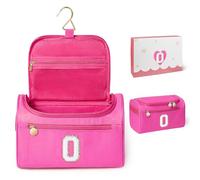 COSHAYSOO Summer Birthday Gifts for Women Her Beach Vacation Gift Ideas Personalized Travel Size Toiletries Organizer, Large Hanging Toiletry Bag Skincare Case Waterproof Traveling Hot Pink Letter O