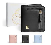COSHAYSOO Womens Small RIFD Wallet with Initial Letter, Black, S, E